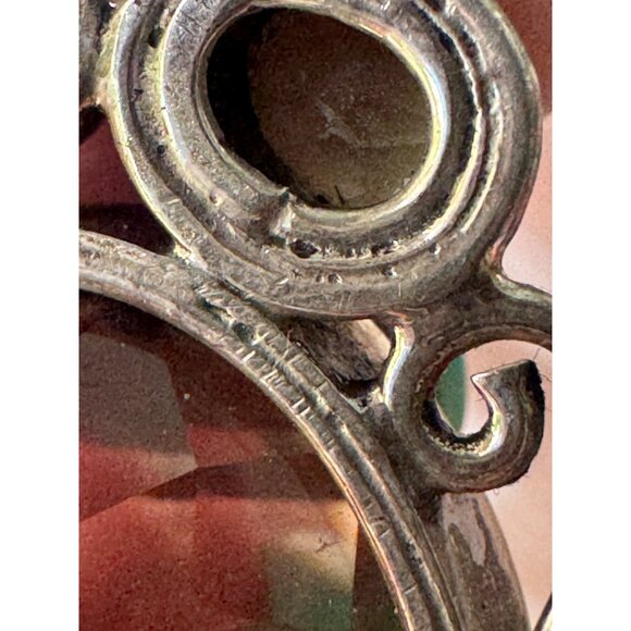 Vintage Sterling Silver Pendant W/ Smoky Quartz Green Peridot & Pearl Gemstones - Picture 6 of 6